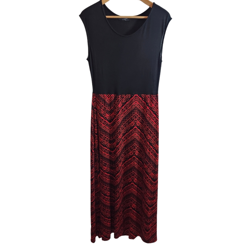 By Johnny Made in USA Print Contrast  Sleeveless Empire Maxi Dress